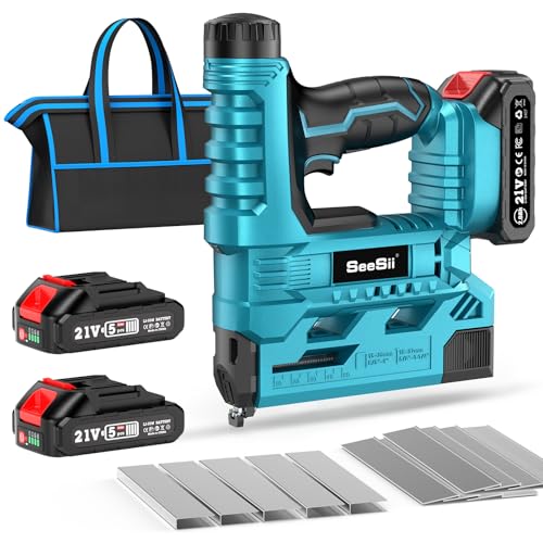 SEESII Akku-Nagler Set, 18GA Elektrische Nagelpistole mit 2 x 2,0Ah Akkus und 1000 Nägeln/Klammern, einstellbare Nageltiefe, 2-in-1 Brad-Nagler/Klammerer für Holzverarbeitung SEESII Akku-Nagler Set, 18GA Elektrische Nagelpistole mit 2 x 2,0Ah Akkus und 1000 Nägeln/Klammern, einstellbare Nageltiefe, 2-in-1 Brad-Nagler/Klammerer für Holzverarbeitung von Seesii