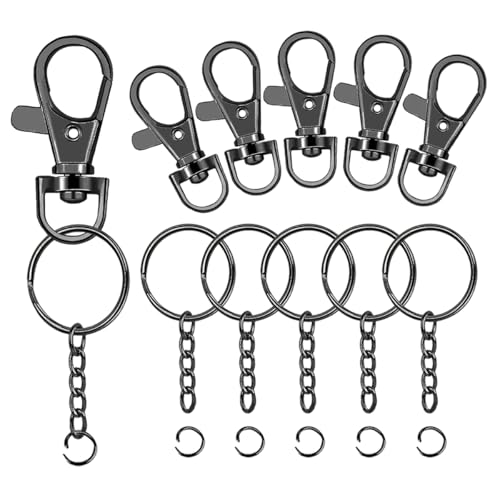 Karabinerhaken und Schlüsselanhänger mit Kette und Biegeringe für Schlüsselanhänger, Schlüsselband, DIY, Schmuck, Handwerk, Zubehör, Schwarz, 100 Stück (50 Schlüsselband-Karabinerhaken + 50 Karabinerhaken und Schlüsselanhänger mit Kette und Biegeringe für Schlüsselanhänger, Schlüsselband, DIY, Schmuck, Handwerk, Zubehör, Schwarz, 100 Stück (50 Schlüsselband-Karabinerhaken + 50 von Segauin