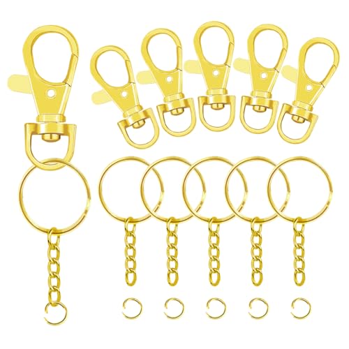 Karabinerhaken und Schlüsselringe mit Kette und Biegeringe für Schlüsselanhänger, Schlüsselband, DIY, Schmuck, Handwerk, Zubehör, goldfarben, 50 Schlüsselbänder + 50 Schlüsselanhänger mit Ketten, 100 Karabinerhaken und Schlüsselringe mit Kette und Biegeringe für Schlüsselanhänger, Schlüsselband, DIY, Schmuck, Handwerk, Zubehör, goldfarben, 50 Schlüsselbänder + 50 Schlüsselanhänger mit Ketten, 100 von Segauin