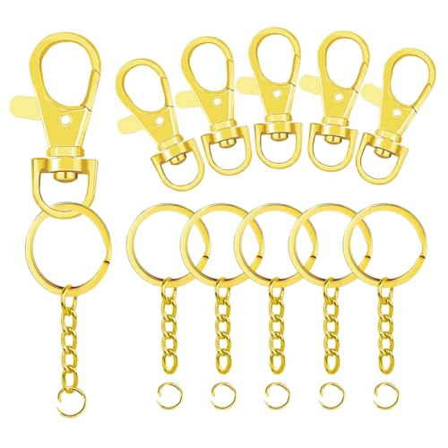 Schlüsselband-Karabinerhaken und Schlüsselringe mit Kette und Biegeringe für Schlüsselanhänger, Schlüsselband, DIY, Schmuck, Handwerk, Zubehör, Gold (50 drehbare Karabinerhaken + 50 flache Schlüsselband-Karabinerhaken und Schlüsselringe mit Kette und Biegeringe für Schlüsselanhänger, Schlüsselband, DIY, Schmuck, Handwerk, Zubehör, Gold (50 drehbare Karabinerhaken + 50 flache von Segauin
