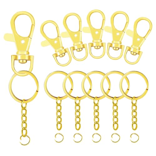 Schlüsselband-Karabinerhaken und Schlüsselringe mit Kette und Biegeringe für Schlüsselanhänger, Schlüsselband, DIY, Schmuck, Handwerk, Zubehör, Gold (50 drehbare Karabinerhaken + 50 flache von Segauin