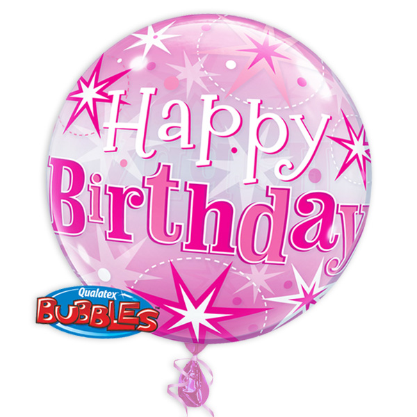 Bubble Ballon "Happy Birthday" in pink, 56cm, heliumgeeignet von Segelken