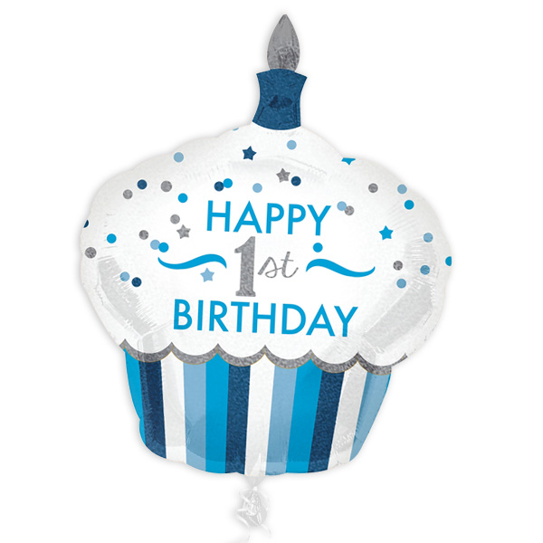 Cupcake Folienballon zum 1. Geburtstag in blau, 73cm x 91cm von Segelken