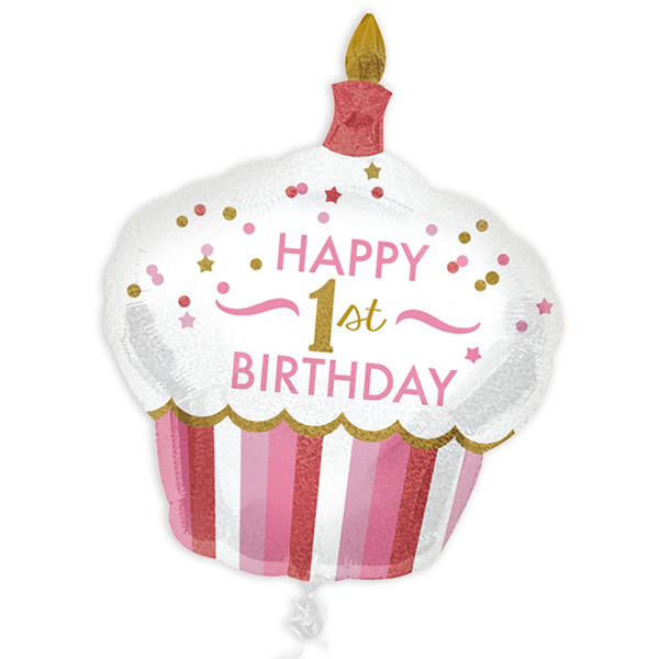 Cupcake Folienballon zum 1. Geburtstag in pink, 73cm x 91cm von Segelken