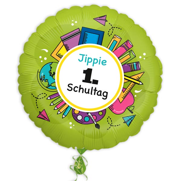 Schulanfang Folienballon "Jippie, 1. Schultag", Ø 35cm, Heliumballon von Segelken
