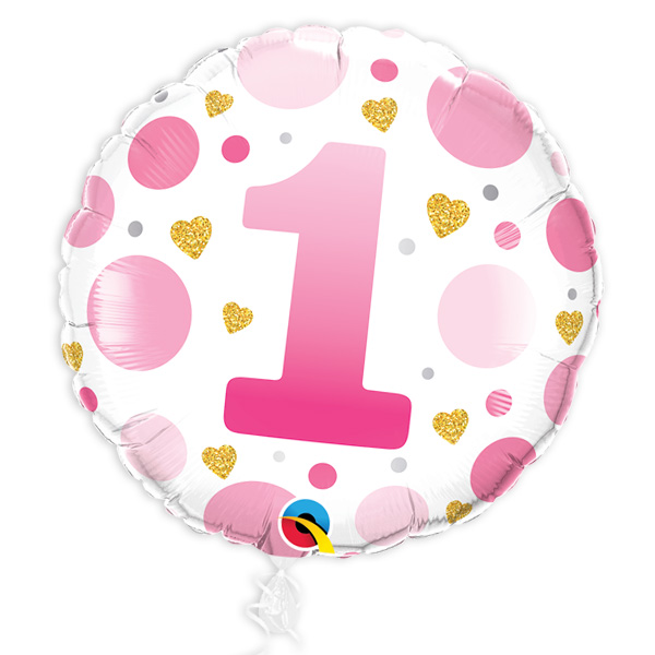Folienballon mit Zahl 1 in Pink, zum 1. Geburtstag Mädchen von Segelken