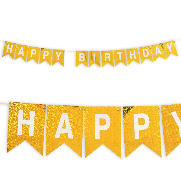 Happy Birthday-Wimpelkette in gold, holografisch glitzernd Happy Birthday-Wimpelkette in gold, holografisch glitzernd von Segelken