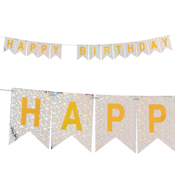 Happy Birthday-Wimpelkette in silber, holografisch glitzernd Happy Birthday-Wimpelkette in silber, holografisch glitzernd von Segelken
