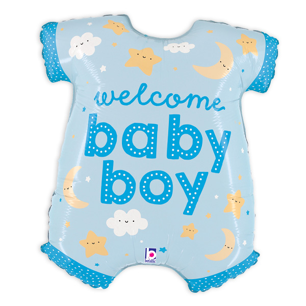 Strampler Folienballon, Welcome Baby Boy in blau, 58cm x 50cm von Segelken