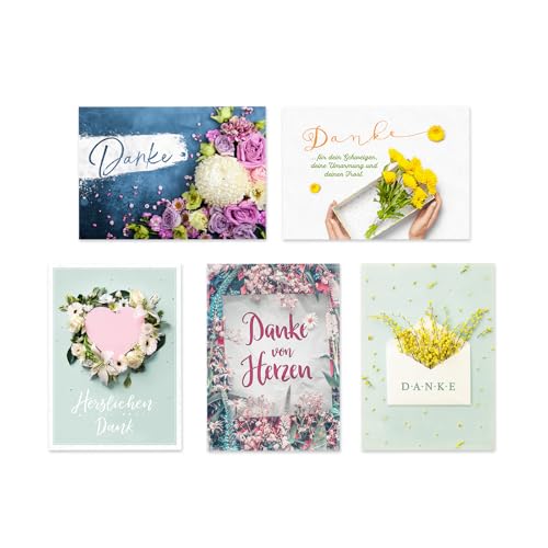Segensart - Faltkarten-Set rechteckig - Danke - Dankeskarten mit 5 Doppelkarten mit christlichen Sprüchen, Segenswünsche oder Bibelverse inkl. Umschläge von Segensart