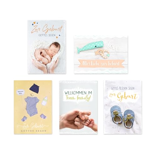 Segensart - Faltkarten-Set rechteckig - Geburt mit 5 Doppelkarten mit christlichen Sprüchen, Segenswünsche oder Bibelverse inkl. Umschläge von Segensart