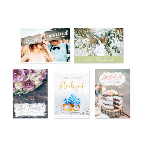 Segensart - Faltkarten-Set rechteckig - Hochzeit mit 5 Doppelkarten mit christlichen Sprüchen, Segenswünsche oder Bibelverse inkl. Umschläge von Segensart
