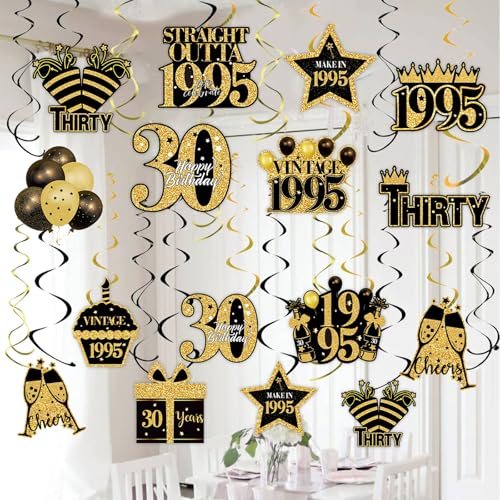 Dekoration zum 30. Geburtstag für Sie und Ihn, Männer und Frauen, Schwarz und Gold, Vintage 30. Geburtstag, hängende Wirbel, Party-Dekorationen, 30 Jahre alte Geburtstagsdekoration, hängende Dekoration zum 30. Geburtstag für Sie und Ihn, Männer und Frauen, Schwarz und Gold, Vintage 30. Geburtstag, hängende Wirbel, Party-Dekorationen, 30 Jahre alte Geburtstagsdekoration, hängende von Seglorwy