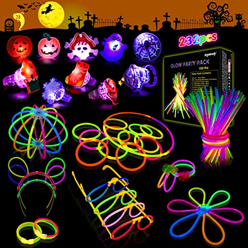 Segotendy Knicklichter Party Set 232PCS, Leuchtstäbe mit 10 Halloween/Weihnachten Ringlicht, Knicklichter 100 Stück für Hochzeit Kinder Neon Party Silvester Deko 2025 Feuerwerk Party von Segotendy