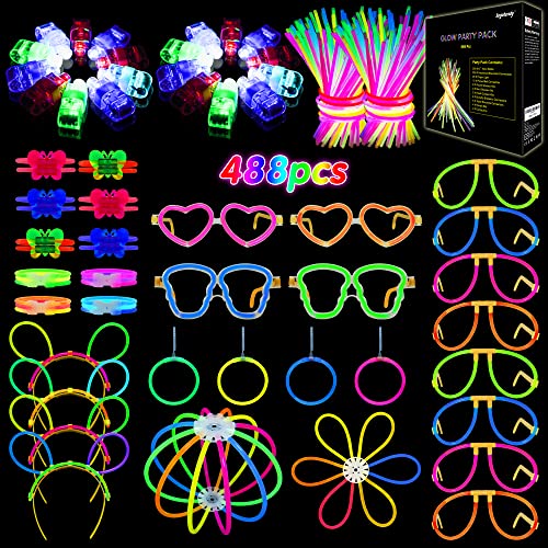 Segotendy 488PCS Knicklichter Party Set, Leuchtstäbe mit 20 Fingerlampe, Brille,Haarnadel,Ohrring,Schmetterling,Ball, Glow Sticks für Geburtstagsdeko Hochzeit Mitgebsel Kindergeburtstag Party Deko von Segotendy