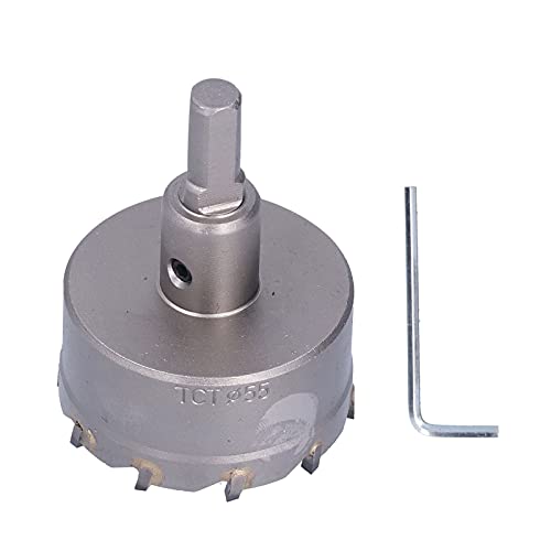 Lochsäge Hochgeschwindigkeitsstahl Drei Blades Neigungswinkel Design Haltbarer Lochschneider für Metall mit Sechskantschlüssel für Gusseisenstahlplatte Dicker Edelstahl geeignet (55 mm) von Segrehy