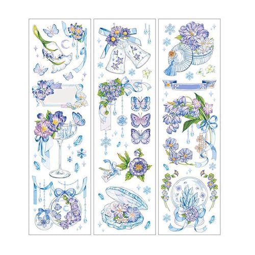 Segrehy Handkonto-Klebeband-Aufkleber, Blumenmuster, Cartoon-Dekoration, DIY-Handkonto-Klebeband-Aufkleber-Set, für Scrapbooking und verpackungen, PET-Material, 20 g von Segrehy