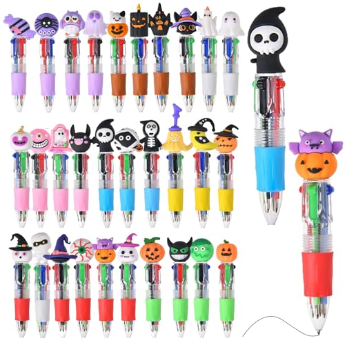 Seguire Halloween-Stifte 30 Einzigartige Designs – 4-in-1-Mehrfarben-Kugelschreiber mit Abnehmbaren Silikonspielzeugen (Geist/Kürbis/Skelett) – 0,7 mm Einziehbare Schulartikel für Kinder (20) von Seguire