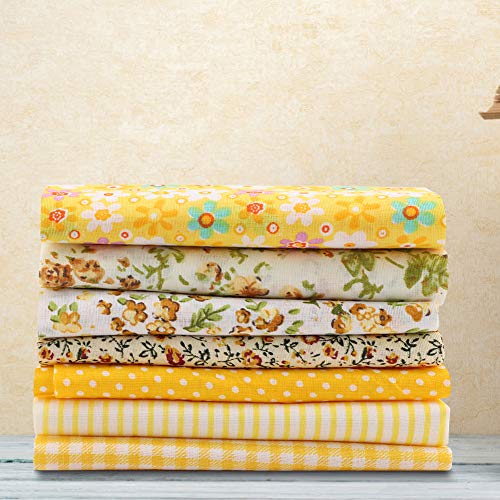 Baumwollstoff, 50 x 50 cm, gemischte Quadrate, vorgeschnittene Bettwäsche, Suite-Quarter-Bündel, gelbes Blumenmuster, Fat Quarter, Quilt-Stoffbündel zum Basteln, Heimdekoration, Nähen (gelb), 7 Stück von Segutage