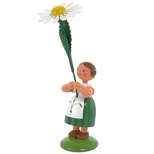 Jan Legler | Sommerblumenmädchen Blumenkinder | Handwerkskunst aus dem Erzgebirge | Holzfigur Frühlingsdeko | 12 cm | mit Margerite von Seiffener Volkskunst