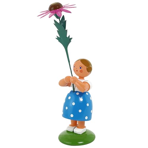 Jan Legler | Sommerblumenmädchen Blumenkinder | Handwerkskunst aus dem Erzgebirge | Holzfigur Frühlingsdeko | 12 cm | mit rotem Sonnenhut von Seiffener Volkskunst