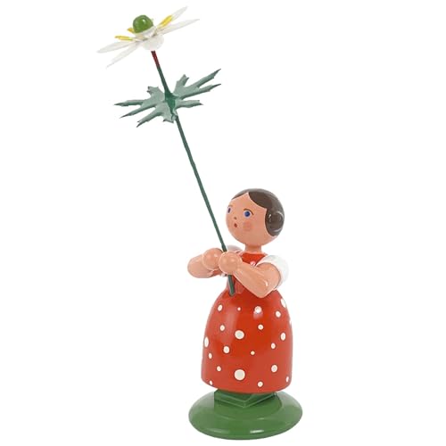 Jan Legler | Wiesenblumenmädchen Blumenkinder | Handwerkskunst aus dem Erzgebirge | Holzfigur Frühlingsdeko | 12 cm | mit Buschwindröschen von Seiffener Volkskunst