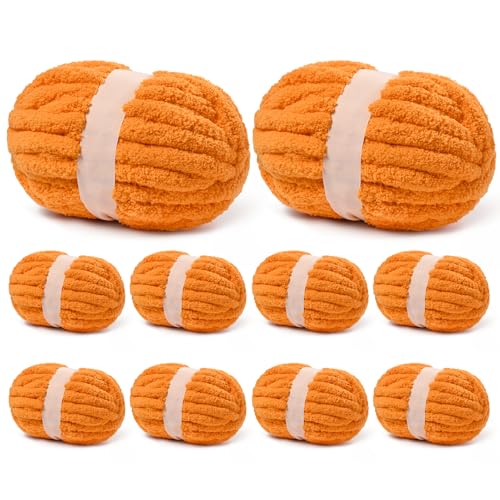 10 Stück Orange Jumbo dickes Garn, Chenille-Garn zum Häkeln, grobes Garn zum Handstricken, weiche Plüschgarne, 240 m/1,998 g, super sperrige Decken-Häkelgarne 10 Stück Orange Jumbo dickes Garn, Chenille-Garn zum Häkeln, grobes Garn zum Handstricken, weiche Plüschgarne, 240 m/1,998 g, super sperrige Decken-Häkelgarne von Sekafris