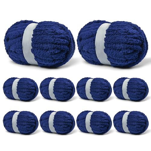 10 Stück marineblaues Jumbo-dickes Garn, Chenille-Garn zum Häkeln, grobes Garn zum Handstricken, weiche Plüschgarne, 240 m/1,998 g, super sperrige Decken-Häkelgarne 10 Stück marineblaues Jumbo-dickes Garn, Chenille-Garn zum Häkeln, grobes Garn zum Handstricken, weiche Plüschgarne, 240 m/1,998 g, super sperrige Decken-Häkelgarne von Sekafris