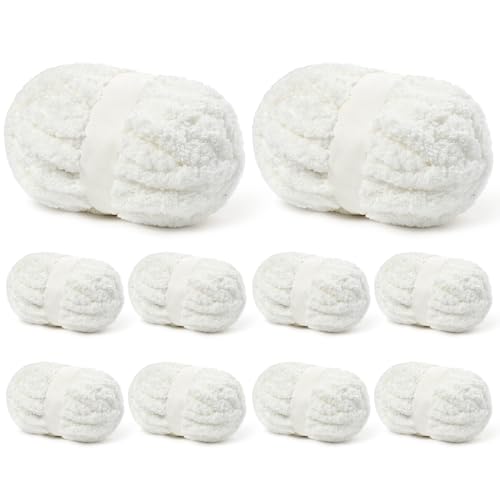 10 Stück milchig weißes Jumbo-dickes Garn, Chenille-Garn zum Häkeln, grobes Garn zum Handstricken, weiche Plüschgarne, 240 m/1,998 g, super sperrige Decken-Häkelgarne 10 Stück milchig weißes Jumbo-dickes Garn, Chenille-Garn zum Häkeln, grobes Garn zum Handstricken, weiche Plüschgarne, 240 m/1,998 g, super sperrige Decken-Häkelgarne von Sekafris