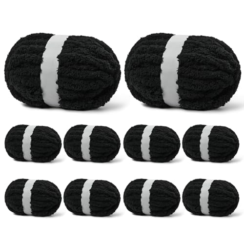 10 Stück schwarzes Jumbo-dickes Garn, Chenille-Garn zum Häkeln, grobes Garn zum Handstricken, weiche Plüschgarne, 240 m/1,998 g, super sperrige Decken-Häkelgarne 10 Stück schwarzes Jumbo-dickes Garn, Chenille-Garn zum Häkeln, grobes Garn zum Handstricken, weiche Plüschgarne, 240 m/1,998 g, super sperrige Decken-Häkelgarne von Sekafris