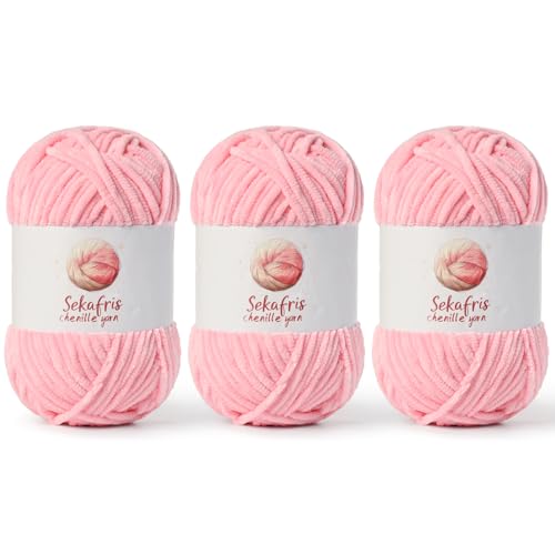 3 Stück rosa grobes Chenille-Garn zum Häkeln, sperrige Samtgarne zum Häkeln, Babygarn zum Häkeln, weiche Decke, 400 m/297 g, flauschiges Amigurumi-Häkelgarn 3 Stück rosa grobes Chenille-Garn zum Häkeln, sperrige Samtgarne zum Häkeln, Babygarn zum Häkeln, weiche Decke, 400 m/297 g, flauschiges Amigurumi-Häkelgarn von Sekafris