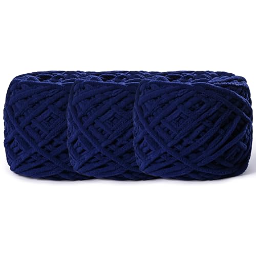 Amigurumi-Häkelgarne zum Häkeln, flauschiges Chenille-Garn zum Häkeln, 100 g, Babygarn zum Häkeln, weich, Samtgarne für Häkeldecken, Amigurumi-Häkelgarne (3 marineblau), 3 Stück von Sekafris