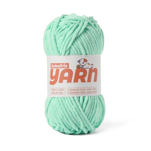 Aqua Green Chunky Chenille-Garn zum Häkeln, Babygarn zum Häkeln, weiche Decke/Amigurumi, 100 g, super sperrig, flauschig, Samt-Strick-/Häkelgarn Aqua Green Chunky Chenille-Garn zum Häkeln, Babygarn zum Häkeln, weiche Decke/Amigurumi, 100 g, super sperrig, flauschig, Samt-Strick-/Häkelgarn von Sekafris