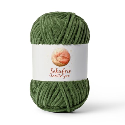 Armeegrün, grobes Chenille-Garn zum Häkeln, sperrige Samtgarne zum Häkeln, Babygarn zum Häkeln, weiche Decke, 130 m/100 g, flauschiges Amigurumi-Häkelgarn Armeegrün, grobes Chenille-Garn zum Häkeln, sperrige Samtgarne zum Häkeln, Babygarn zum Häkeln, weiche Decke, 130 m/100 g, flauschiges Amigurumi-Häkelgarn von Sekafris