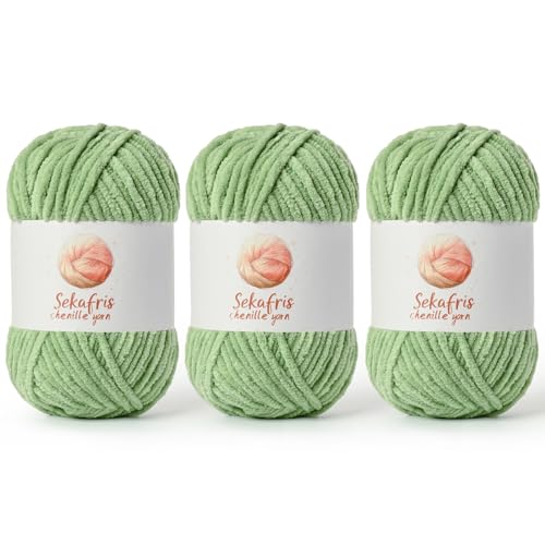 Avocado-grünes, grobes Chenille-Garn zum Häkeln, sperrige Samtgarne zum Häkeln, Babygarn zum Häkeln, weiche Decke, 400 m/297 g, flauschiges Amigurumi-Häkelgarn Avocado-grünes, grobes Chenille-Garn zum Häkeln, sperrige Samtgarne zum Häkeln, Babygarn zum Häkeln, weiche Decke, 400 m/297 g, flauschiges Amigurumi-Häkelgarn von Sekafris