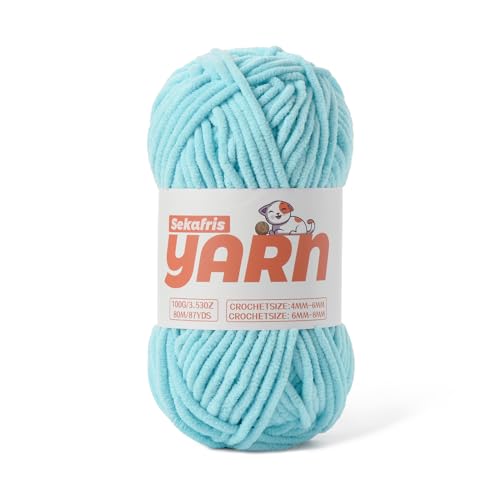 Azure Chunky Chenille-Garn zum Häkeln, Babygarn zum Häkeln, weiche Decke/Amigurumi, 100 g, super sperrig, flauschig, samtig, Strickgarn, Häkelgarn Azure Chunky Chenille-Garn zum Häkeln, Babygarn zum Häkeln, weiche Decke/Amigurumi, 100 g, super sperrig, flauschig, samtig, Strickgarn, Häkelgarn von Sekafris