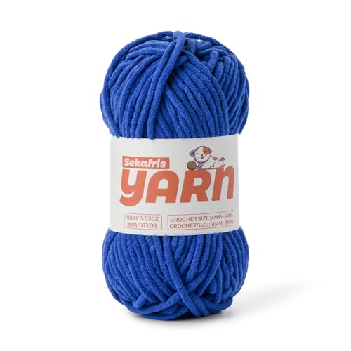 Blaues grobes Chenille-Garn zum Häkeln, Babygarn zum Häkeln, weiche Decke/Amigurumi, 100 g, super sperrig, flauschig, samtig, Strickgarn, Häkelgarn Blaues grobes Chenille-Garn zum Häkeln, Babygarn zum Häkeln, weiche Decke/Amigurumi, 100 g, super sperrig, flauschig, samtig, Strickgarn, Häkelgarn von Sekafris