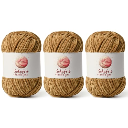 Braunes grobes Chenille-Garn zum Häkeln, sperrige Samtgarne zum Häkeln, Babygarn zum Häkeln, weiche Decke, 400 m/297 g, flauschiges Amigurumi-Häkelgarn Braunes grobes Chenille-Garn zum Häkeln, sperrige Samtgarne zum Häkeln, Babygarn zum Häkeln, weiche Decke, 400 m/297 g, flauschiges Amigurumi-Häkelgarn von Sekafris