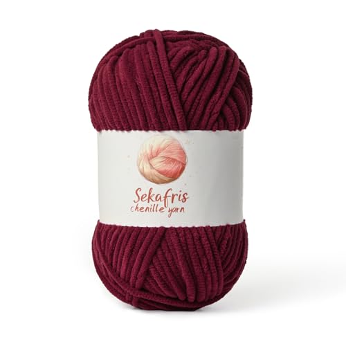 Burgunderrotes grobes Chenille-Garn zum Häkeln, sperrige Samtgarne zum Häkeln, Babygarn zum Häkeln, weiche Decke, 130 m/100 g, flauschiges Amigurumi-Häkelgarn Burgunderrotes grobes Chenille-Garn zum Häkeln, sperrige Samtgarne zum Häkeln, Babygarn zum Häkeln, weiche Decke, 130 m/100 g, flauschiges Amigurumi-Häkelgarn von Sekafris