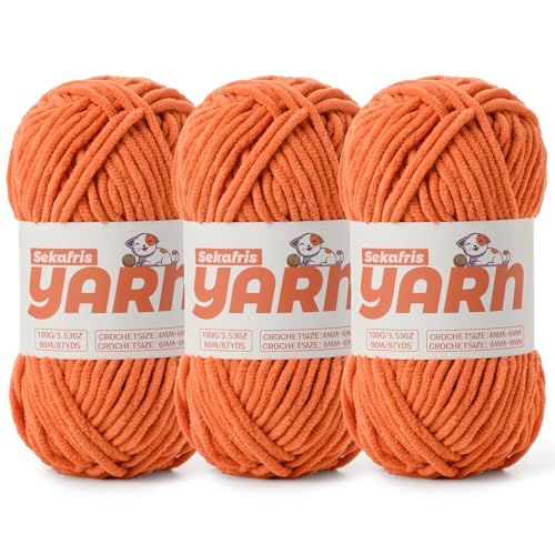 Chenille-Garn zum Häkeln, Baby-Garn zum Häkeln, weiche Decke/Amigurumi, 300 g, super sperrig, flauschig, Samt, Strickgarn, 3 Stück von Sekafris