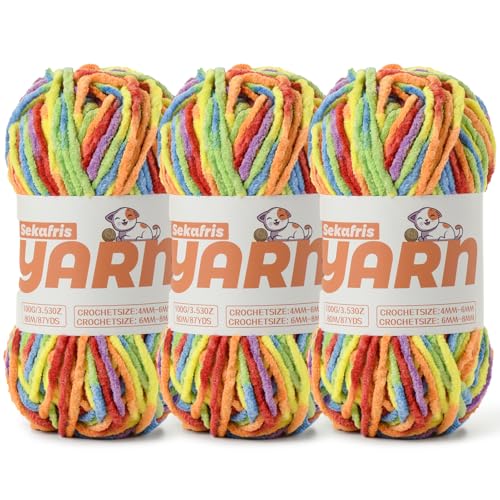 Chenille-Garn zum Häkeln, Baby-Garn zum Häkeln, weiche Decke/Amigurumi, 300 g, super sperrig, flauschig, Samt, Strickgarn, 3 Stück von Sekafris