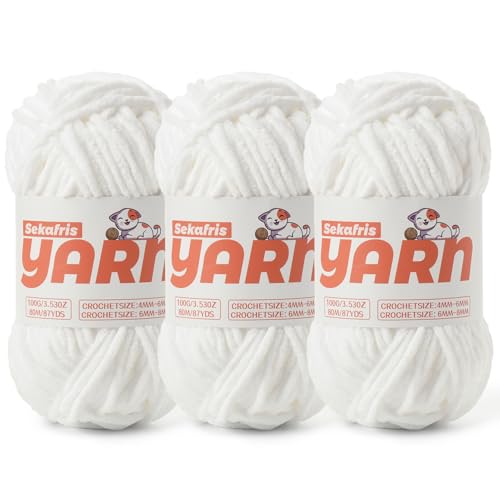 Chenille-Garn zum Häkeln, Baby-Garn zum Häkeln, weiche Decke/Amigurumi, 300 g, super sperriges, flauschiges Samt-Strickgarn, 3 Stück von Sekafris