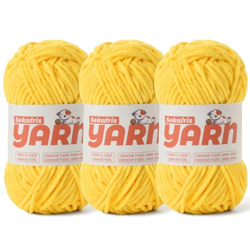 Chenille-Garn zum Häkeln, Baby-Garn zum Häkeln, weiche Decke/Amigurumi, 300 g, super sperriges, flauschiges Samt-Strickgarn, 3 Stück von Sekafris