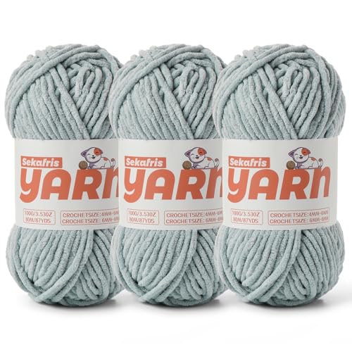 Chenille-Garn zum Häkeln, Babygarn zum Häkeln, weiche Decke/Amigurumi, 300 g, super sperrig, flauschig, Samt, Strickgarn, 3 Stück von Sekafris
