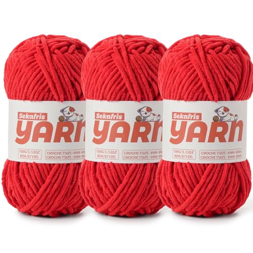 Chenille-Garn zum Häkeln, Babygarn zum Häkeln, weiche Decke/Amigurumi, 300 g, super sperrig, flauschig, Samt, Strickgarn, 3 Stück von Sekafris