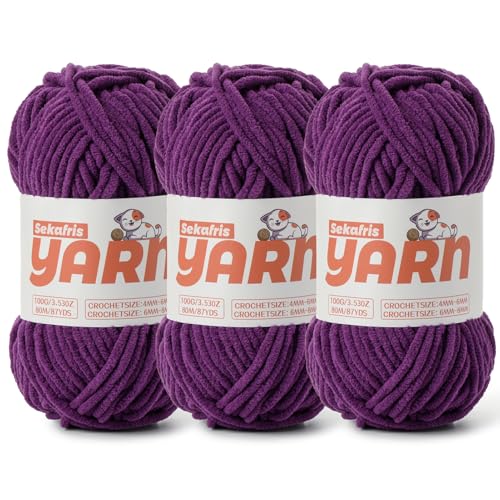 Chenille-Garn zum Häkeln, Babygarn zum Häkeln, weiche Decke/Amigurumi, 300 g, super sperrig, flauschig, Samt, Strickgarn, 3 Stück von Sekafris