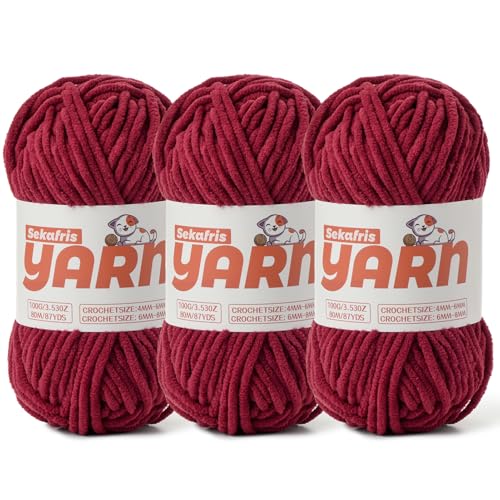 Chenille-Garn zum Häkeln, Babygarn zum Häkeln, weiche Decke/Amigurumi, 300 g, super sperrig, flauschig, Samt, Strickgarn, 3 Stück von Sekafris