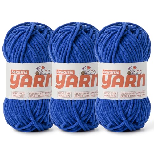 Chenille-Garn zum Häkeln, Babygarn zum Häkeln, weiche Decke/Amigurumi, 300 g, super sperrig, flauschig, samtig, Strickgarn, 3 Stück von Sekafris