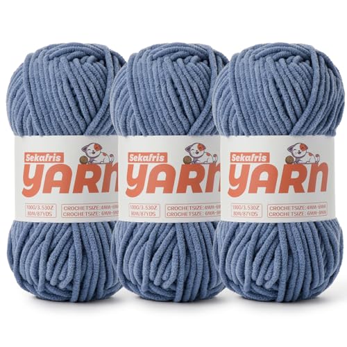 Chenille-Garn zum Häkeln, Babygarn zum Häkeln, weiche Decke/Amigurumi, 300 g, super sperrig, flauschig, samtig, Strickgarn, 3 Stück von Sekafris