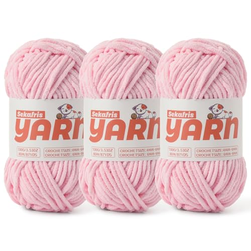 Chenille-Garn zum Häkeln, Babygarn zum Häkeln, weiche Decke/Amigurumi, 300 g, super sperrig, flauschig, samtig, Strickgarn, 3 Stück von Sekafris